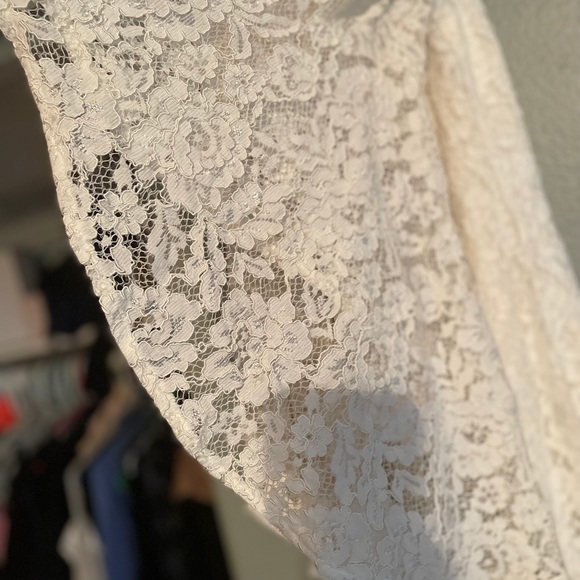 WAYF White Off Shoulder Lace Dress- Bell Sleeves - Picture 9 of 9